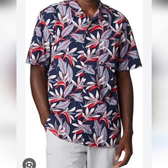 Columbia PFG Men's Big & Tall Trollers Tropical Short Sleeve Shirt Size 4X - Picture 3 of 9